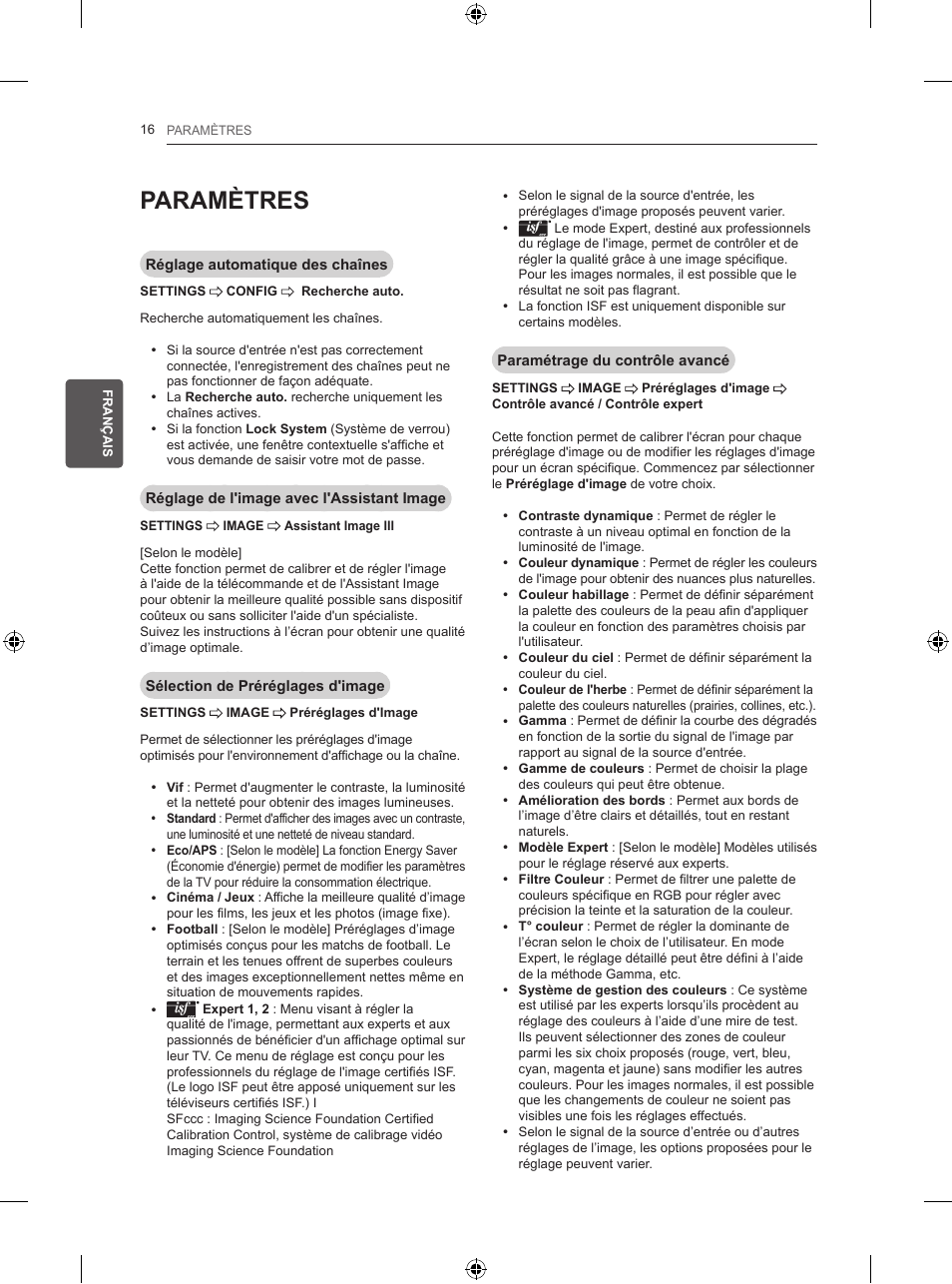 Paramètres | LG 50PB560U User Manual | Page 79 / 227