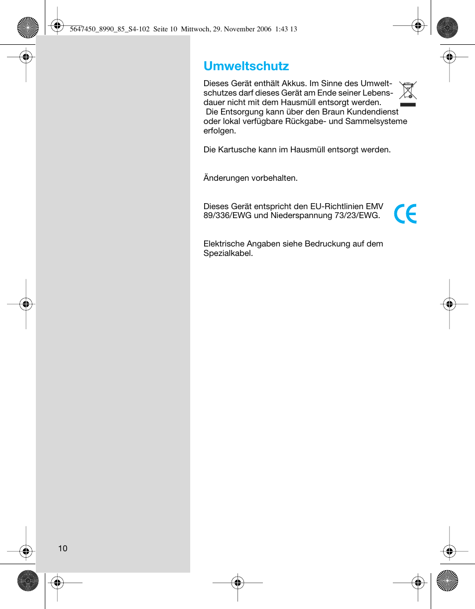 Umweltschutz | Braun 8990 360°Complete Solo  EU User Manual | Page 10 / 99