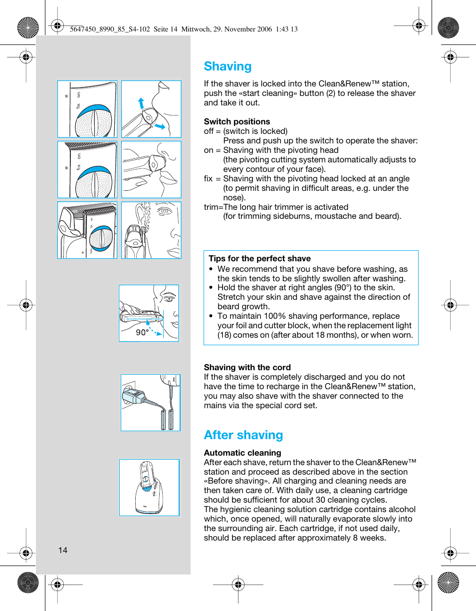 Shaving, After shaving | Braun 8990 360°Complete Solo  EU User Manual | Page 14 / 99
