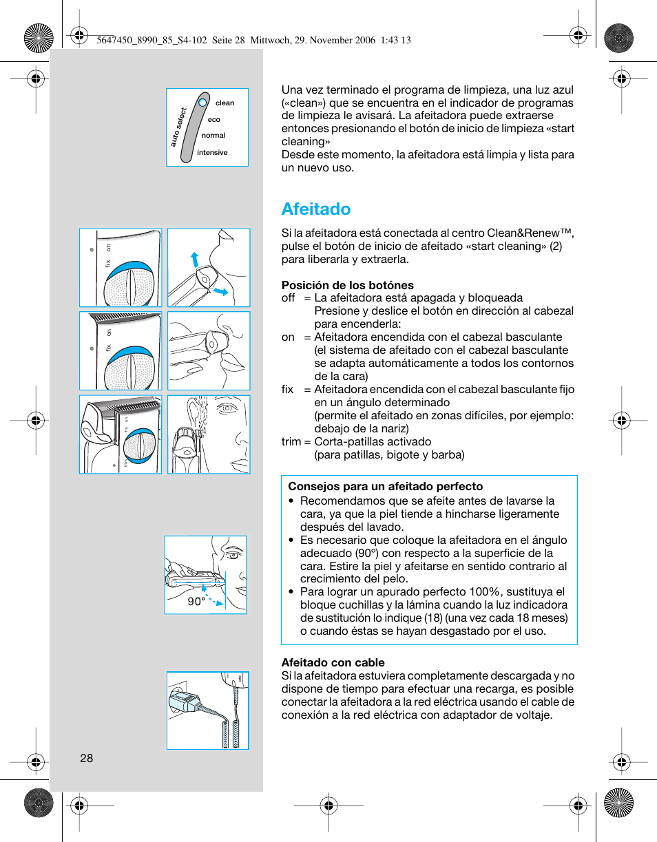 Afeitado | Braun 8990 360°Complete Solo  EU User Manual | Page 28 / 99