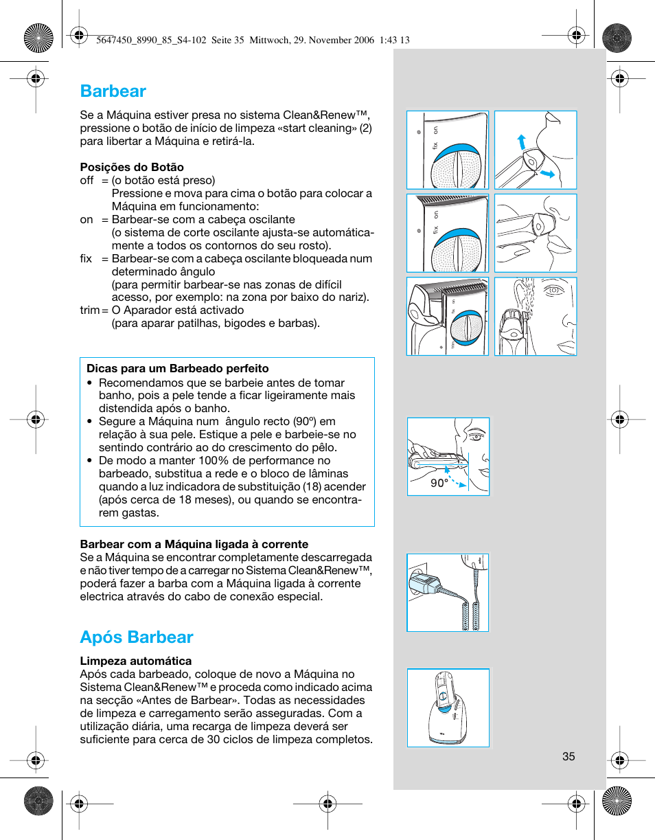 Barbear, Após barbear | Braun 8990 360°Complete Solo  EU User Manual | Page 35 / 99