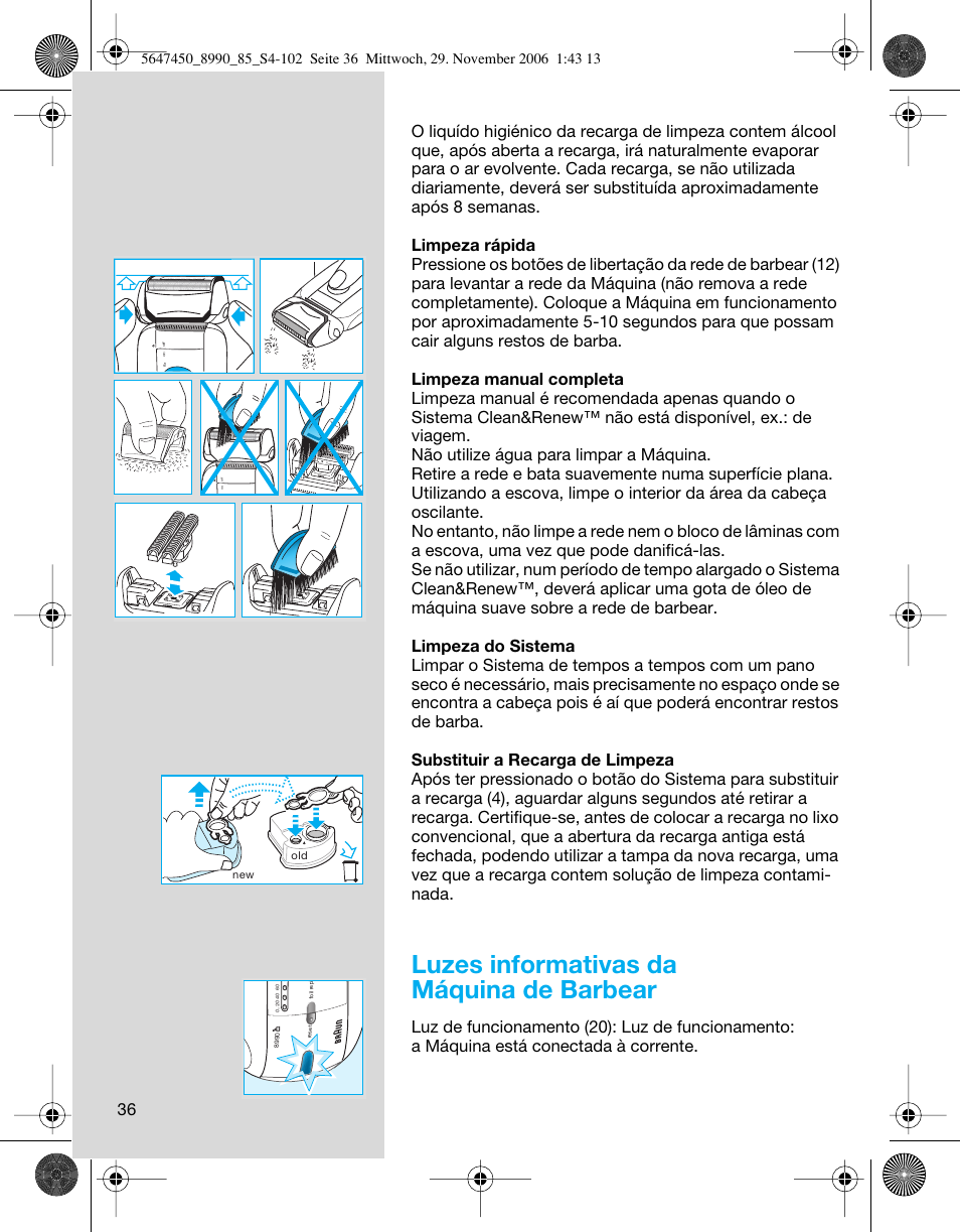 Luzes informativas da máquina de barbear | Braun 8990 360°Complete Solo  EU User Manual | Page 36 / 99