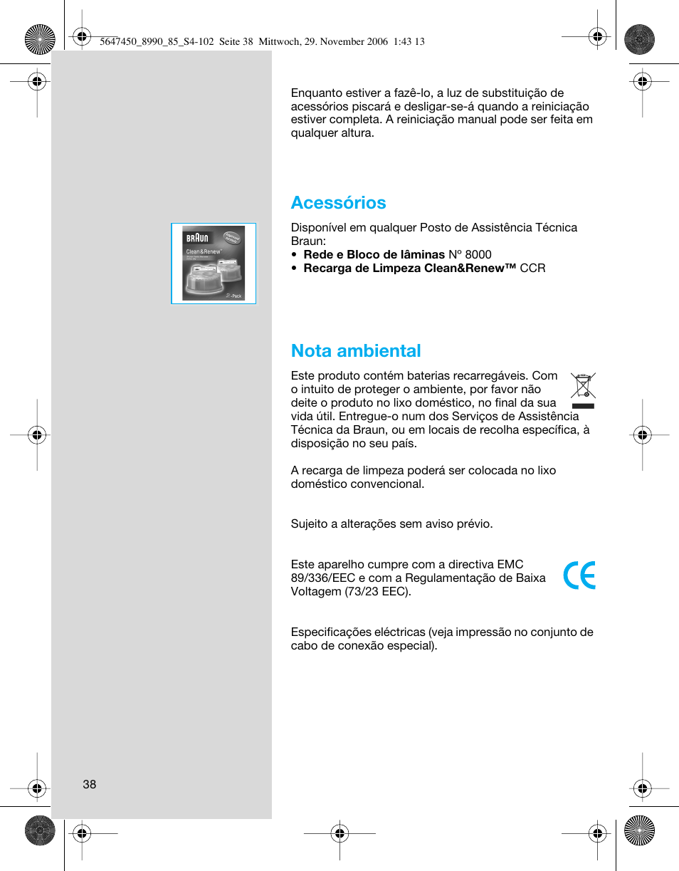 Acessórios, Nota ambiental | Braun 8990 360°Complete Solo  EU User Manual | Page 38 / 99