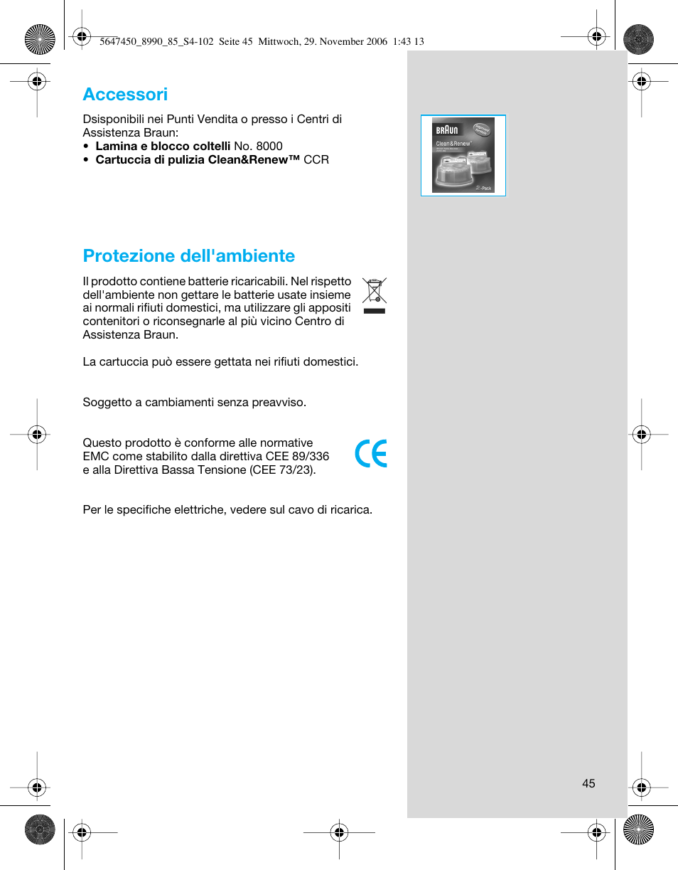 Accessori, Protezione dell'ambiente | Braun 8990 360°Complete Solo  EU User Manual | Page 45 / 99
