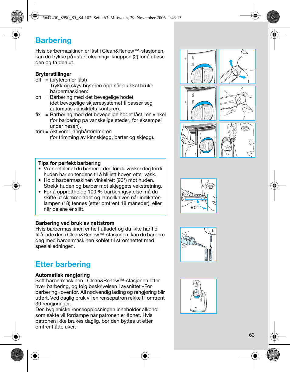 Barbering, Etter barbering | Braun 8990 360°Complete Solo  EU User Manual | Page 63 / 99