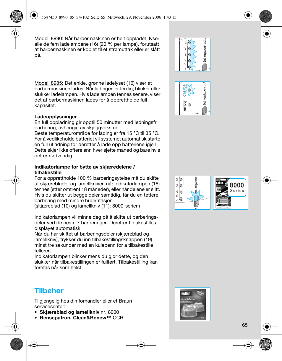 Tilbehør | Braun 8990 360°Complete Solo  EU User Manual | Page 65 / 99