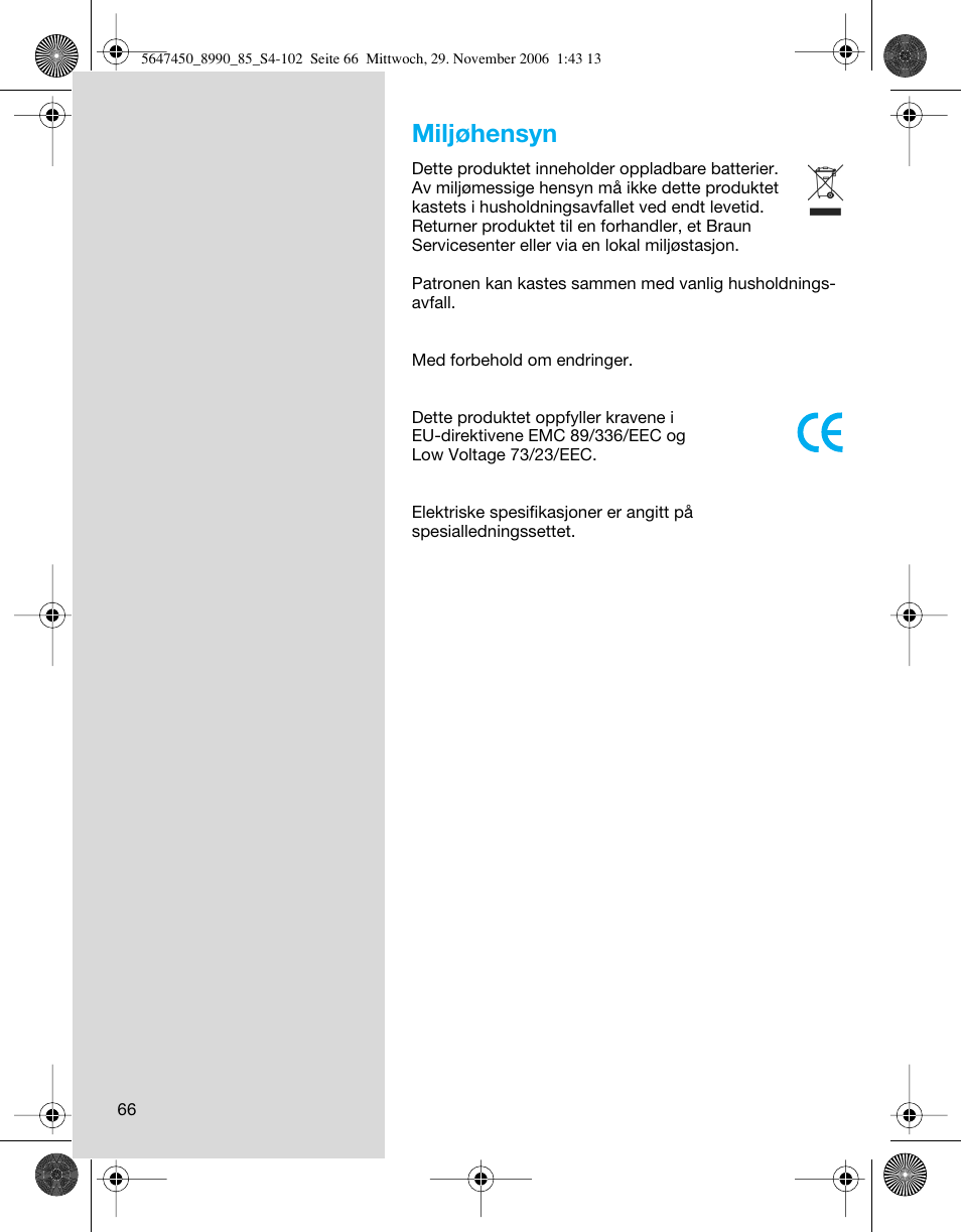 Miljøhensyn | Braun 8990 360°Complete Solo  EU User Manual | Page 66 / 99