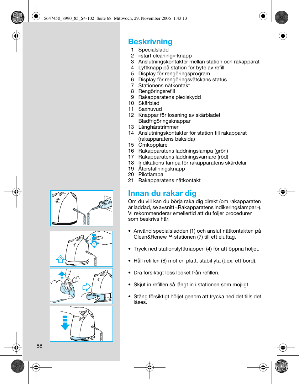 Beskrivning, Innan du rakar dig | Braun 8990 360°Complete Solo  EU User Manual | Page 68 / 99