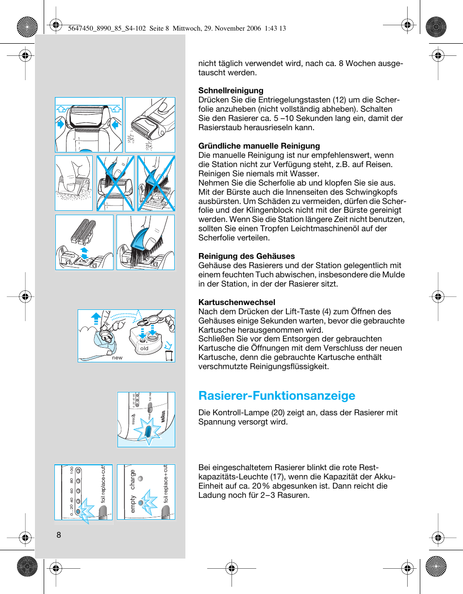 Rasierer-funktionsanzeige | Braun 8990 360°Complete Solo  EU User Manual | Page 8 / 99