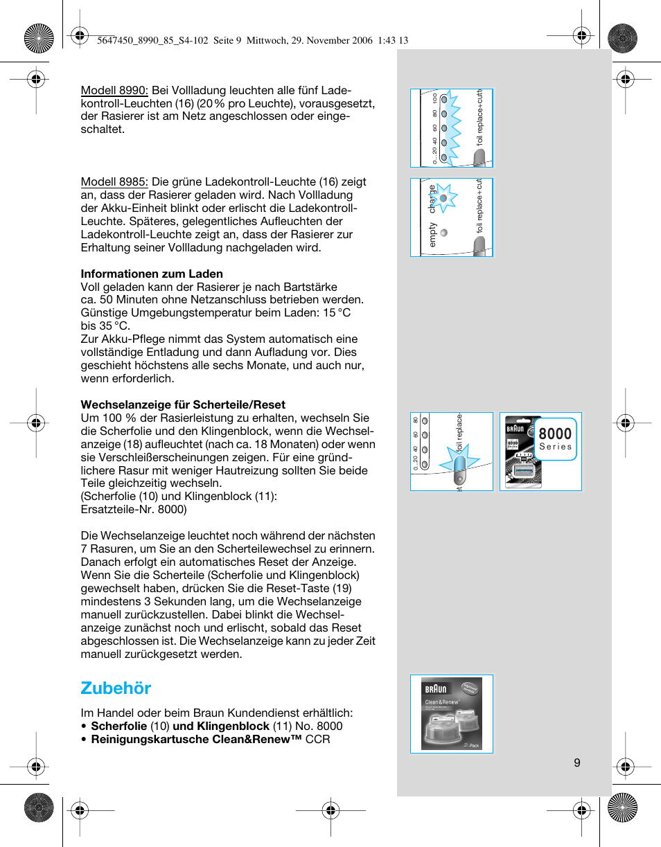 Zubehör | Braun 8990 360°Complete Solo  EU User Manual | Page 9 / 99