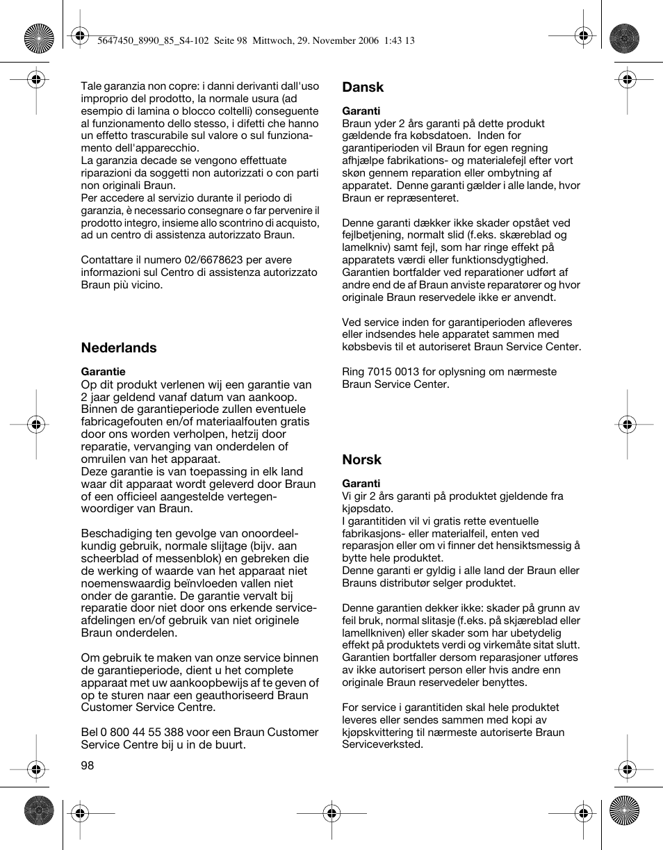 Braun 8990 360°Complete Solo  EU User Manual | Page 98 / 99