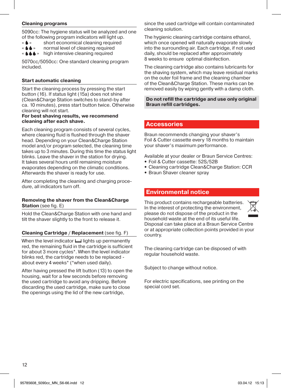 Accessories, Environmental notice | Braun 5020s Series 5 User Manual | Page 12 / 70