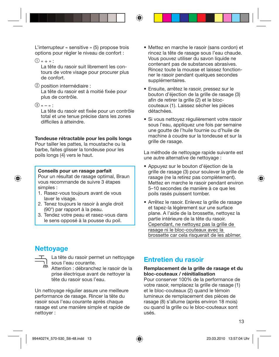 Nettoyage, Entretien du rasoir | Braun 530s-4 Series 5  EU User Manual | Page 12 / 44