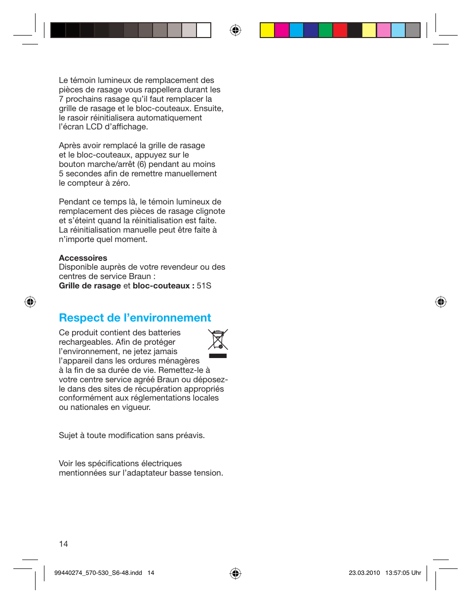 Respect de l’environnement | Braun 530s-4 Series 5  EU User Manual | Page 13 / 44