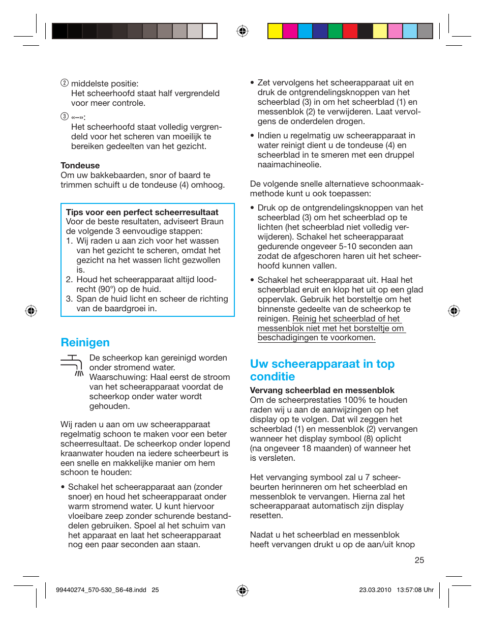 Reinigen, Uw scheerapparaat in top conditie | Braun 530s-4 Series 5  EU User Manual | Page 24 / 44