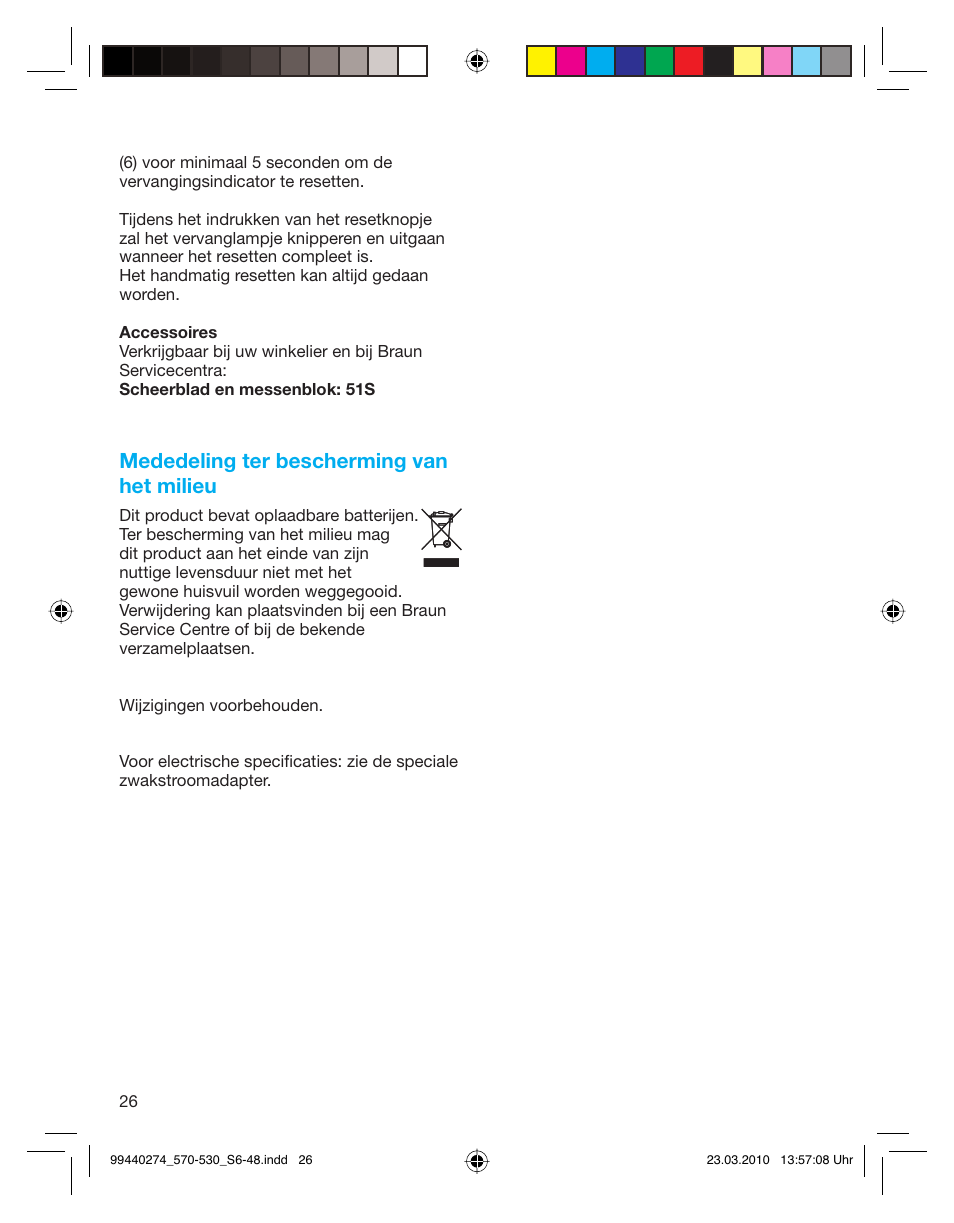 Mededeling ter bescherming van het milieu | Braun 530s-4 Series 5  EU User Manual | Page 25 / 44