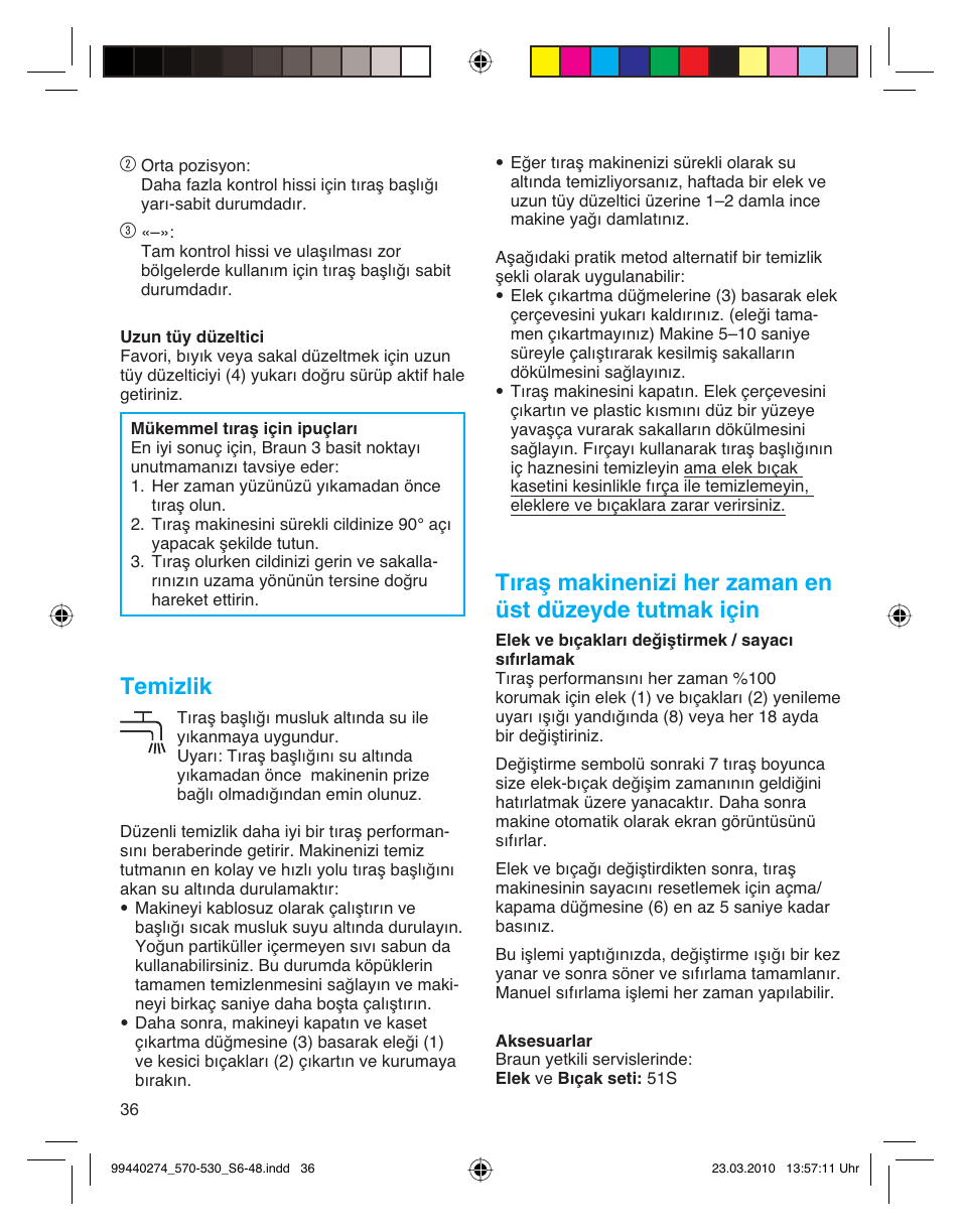 Temizlik | Braun 530s-4 Series 5  EU User Manual | Page 35 / 44