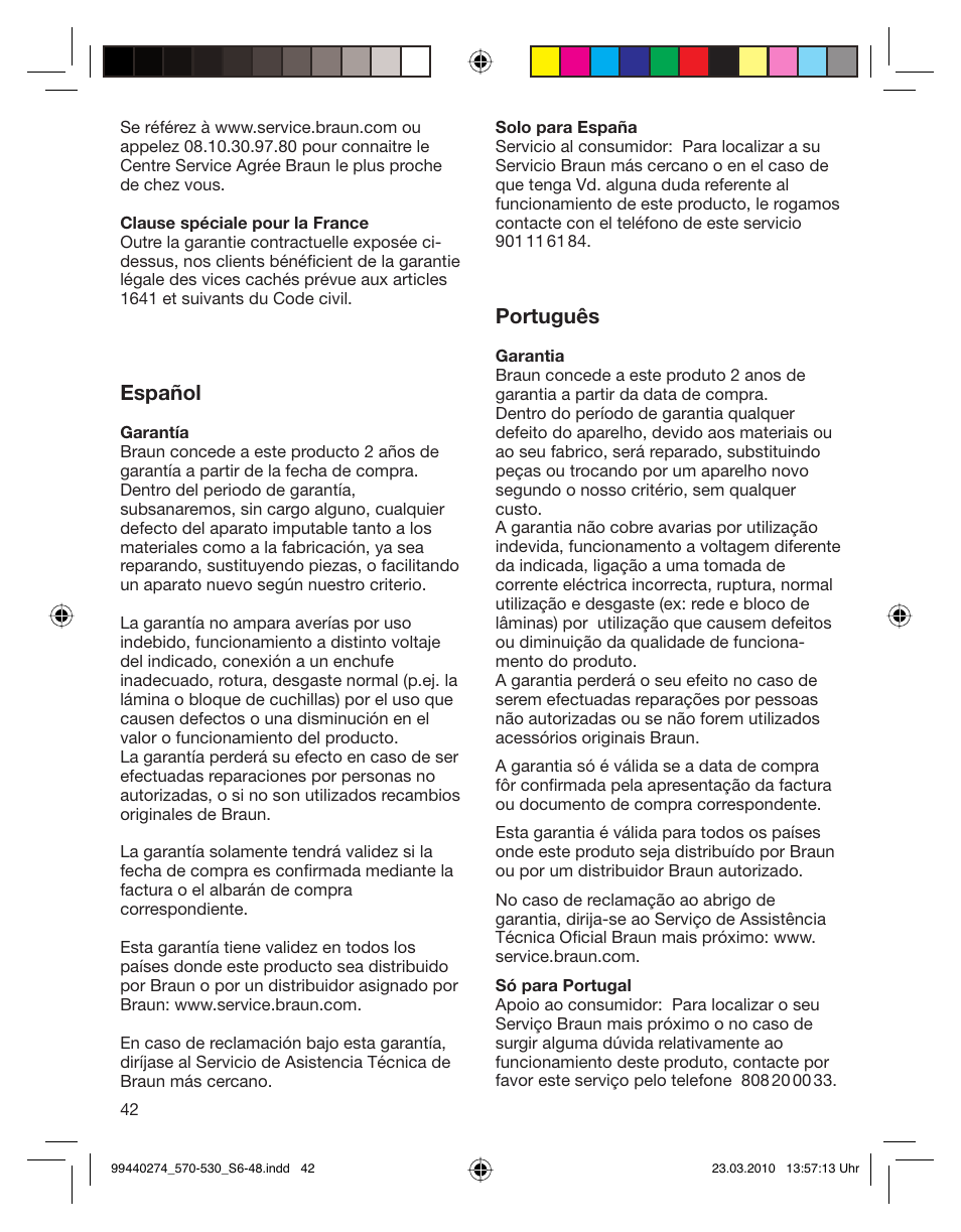 Español, Português | Braun 530s-4 Series 5  EU User Manual | Page 41 / 44