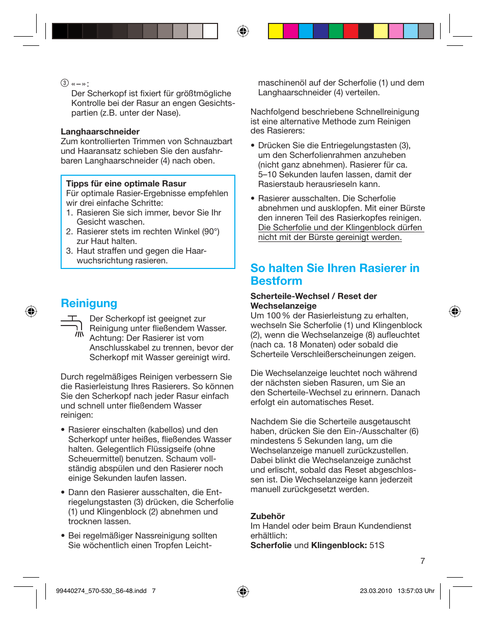 Reinigung, So halten sie ihren rasierer in bestform | Braun 530s-4 Series 5  EU User Manual | Page 6 / 44