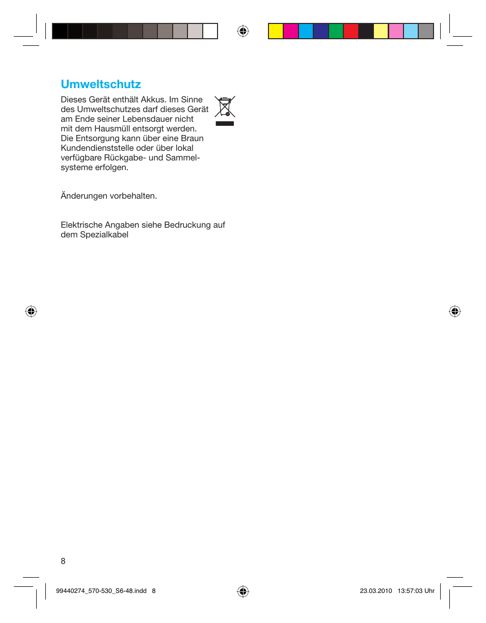 Umweltschutz | Braun 530s-4 Series 5  EU User Manual | Page 7 / 44