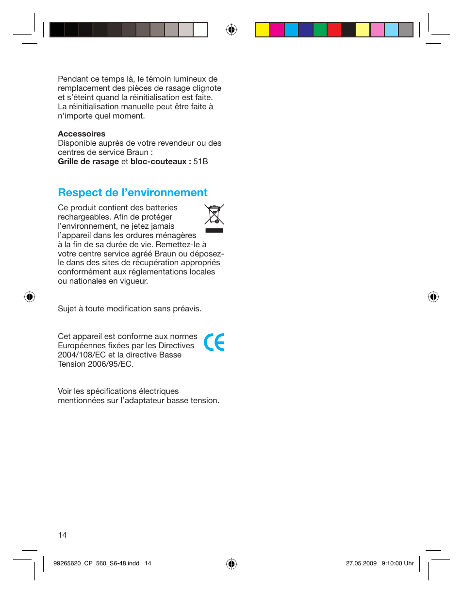 Respect de l’environnement | Braun 550 Series 5  EU User Manual | Page 13 / 44