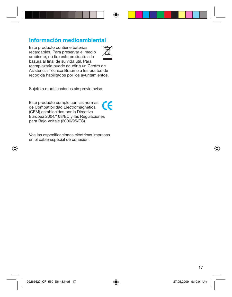 Información medioambiental | Braun 550 Series 5  EU User Manual | Page 16 / 44