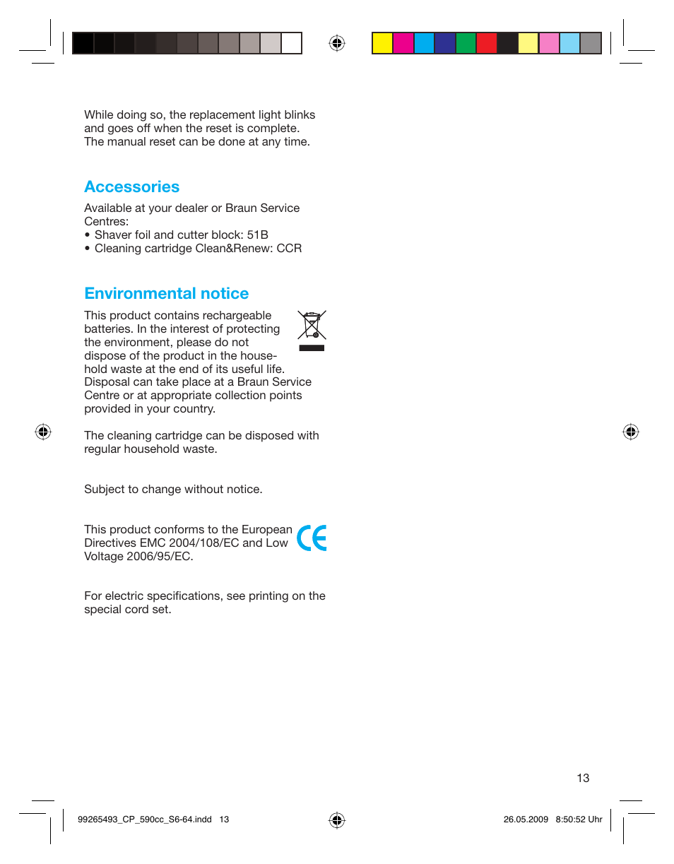 Accessories, Environmental notice | Braun 590cc Series 5  EU User Manual | Page 13 / 62