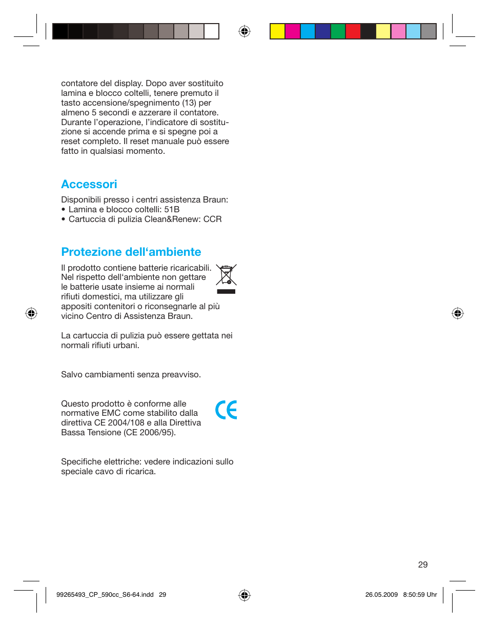 Accessori, Protezione dell‘ambiente | Braun 590cc Series 5  EU User Manual | Page 29 / 62