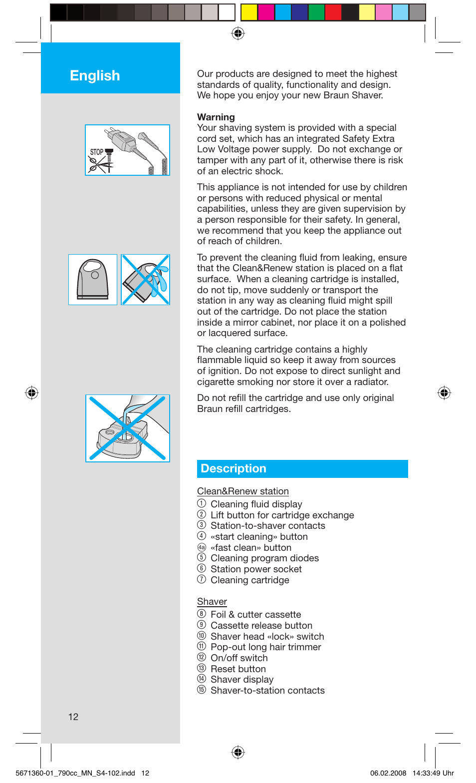 English, Description | Braun 790cc-5671 Series 7 User Manual | Page 12 / 101
