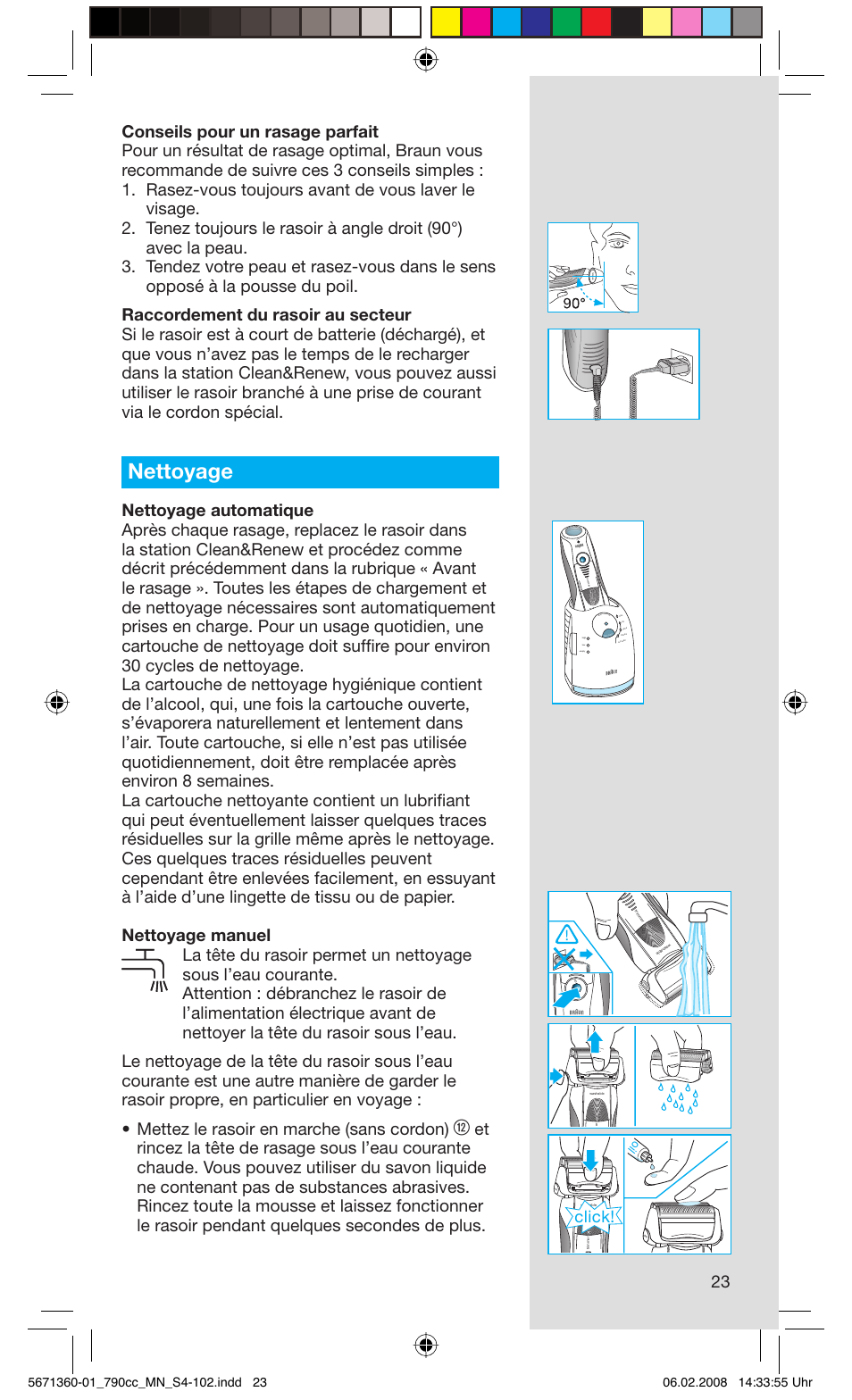 Nettoyage, Click, Rese t | Braun 790cc-5671 Series 7 User Manual | Page 23 / 101