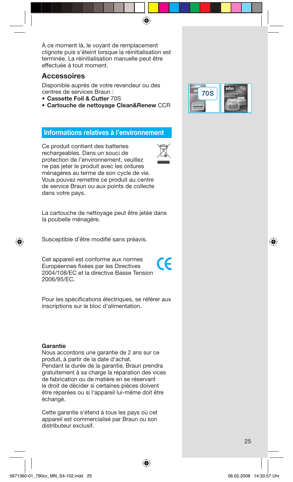 Accessoires, Informations relatives à l’environnement | Braun 790cc-5671 Series 7 User Manual | Page 25 / 101