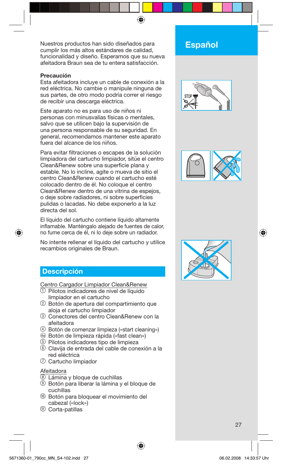 Español, Descripción | Braun 790cc-5671 Series 7 User Manual | Page 27 / 101