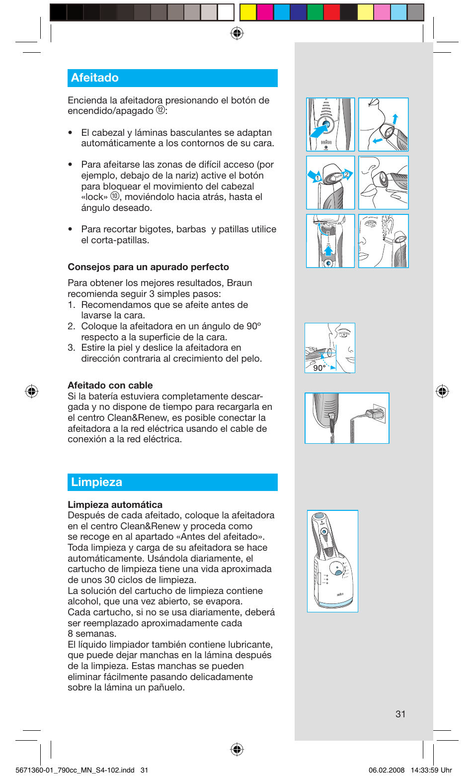 Afeitado, Limpieza, Rese t | Braun 790cc-5671 Series 7 User Manual | Page 31 / 101