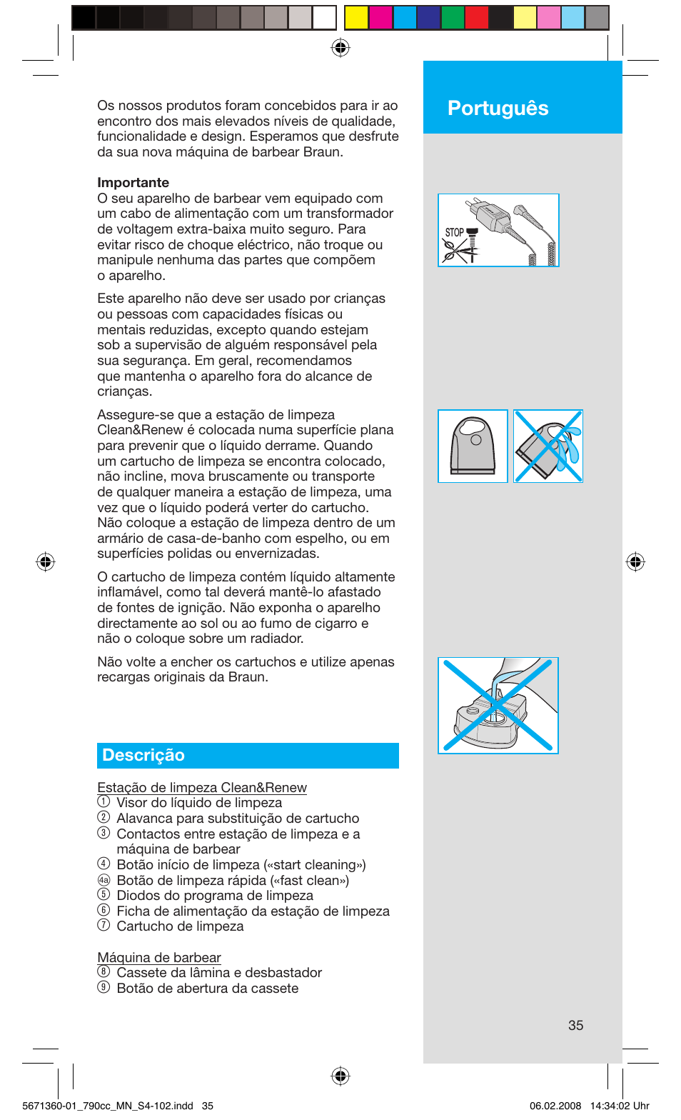 Português, Descrição | Braun 790cc-5671 Series 7 User Manual | Page 35 / 101