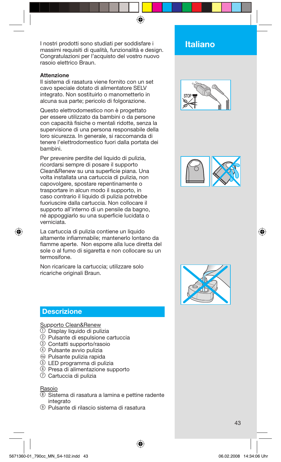 Italiano, Descrizione | Braun 790cc-5671 Series 7 User Manual | Page 43 / 101