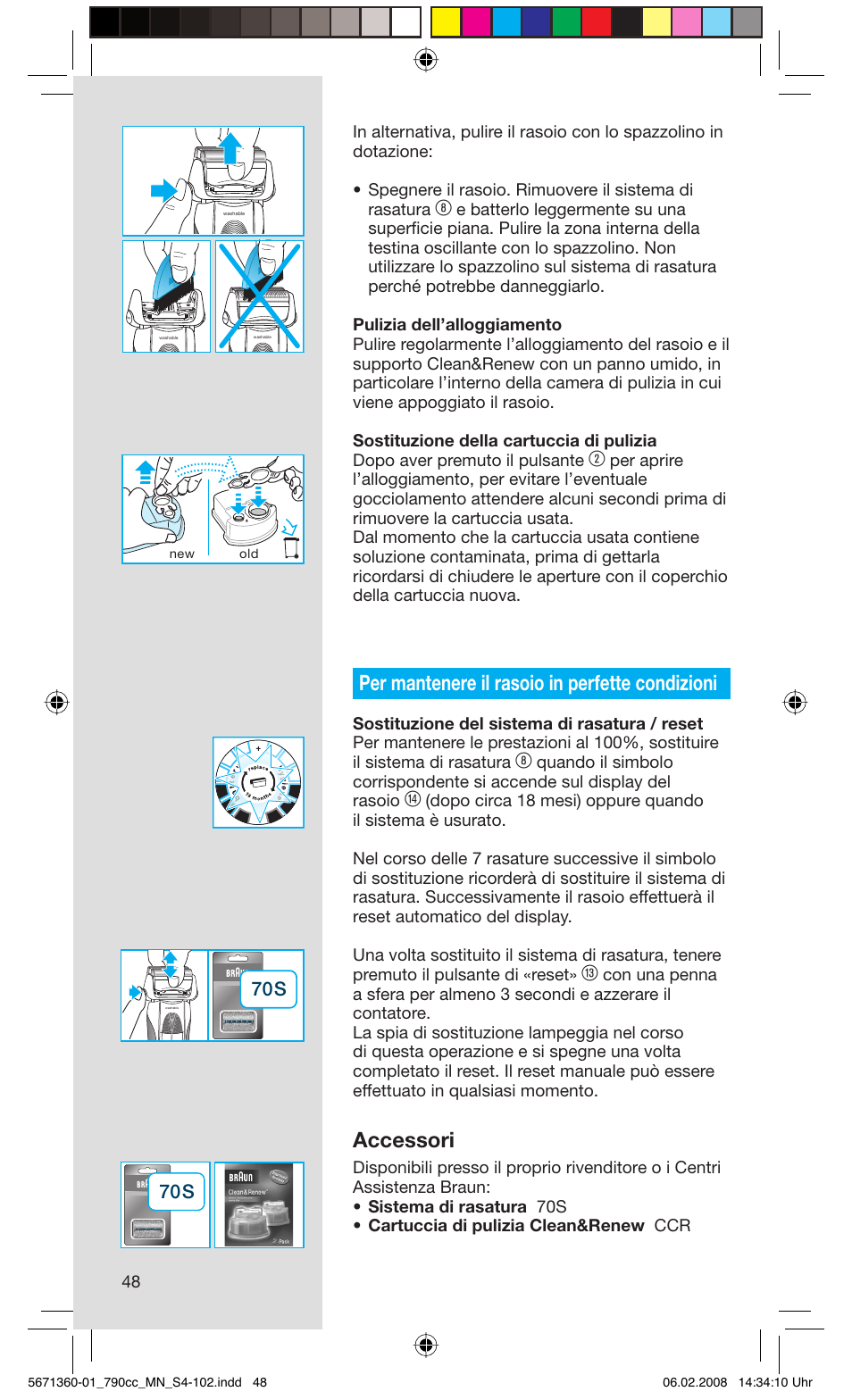 Per mantenere il rasoio in perfette condizioni, Accessori | Braun 790cc-5671 Series 7 User Manual | Page 48 / 101