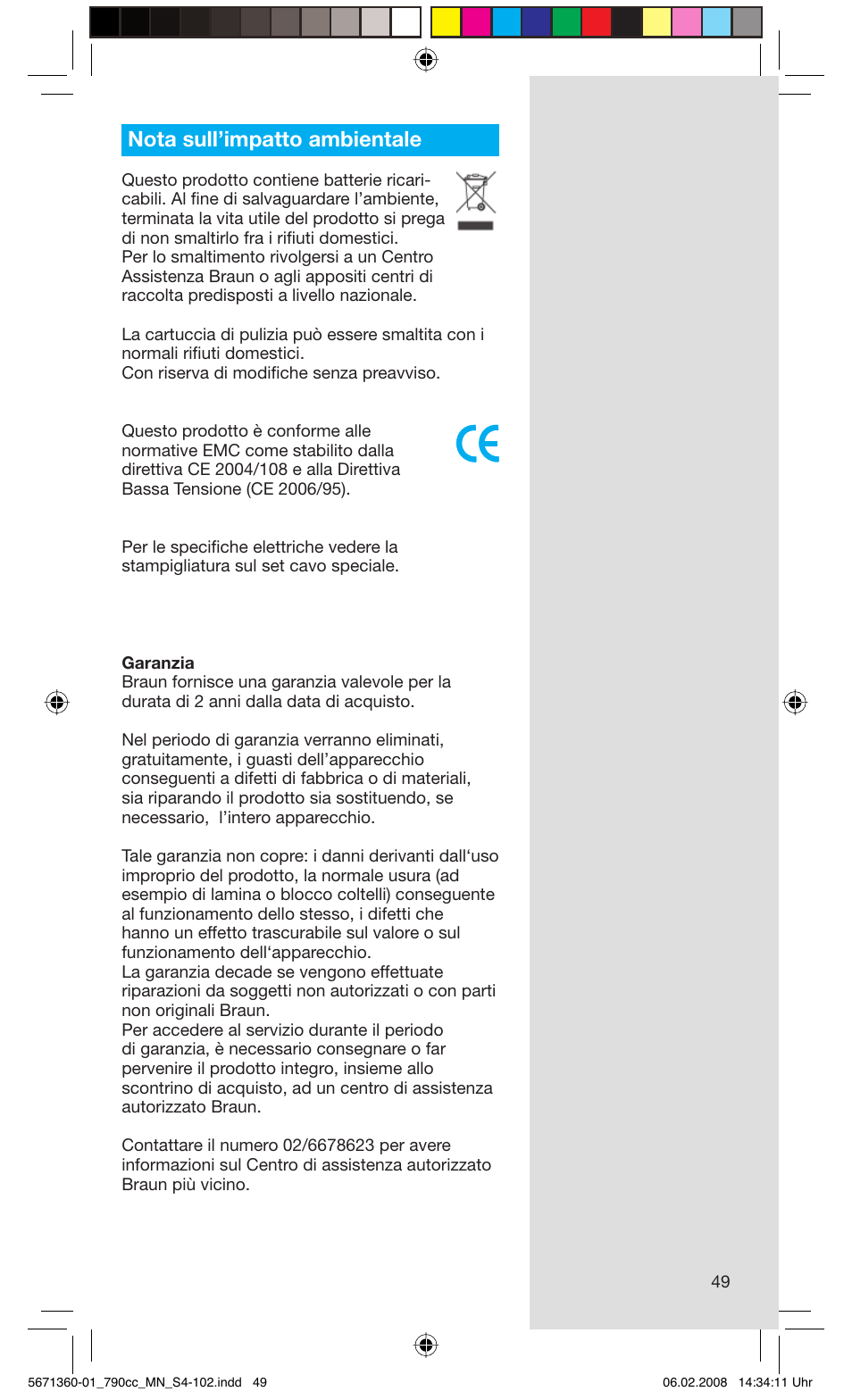 Nota sull’impatto ambientale | Braun 790cc-5671 Series 7 User Manual | Page 49 / 101