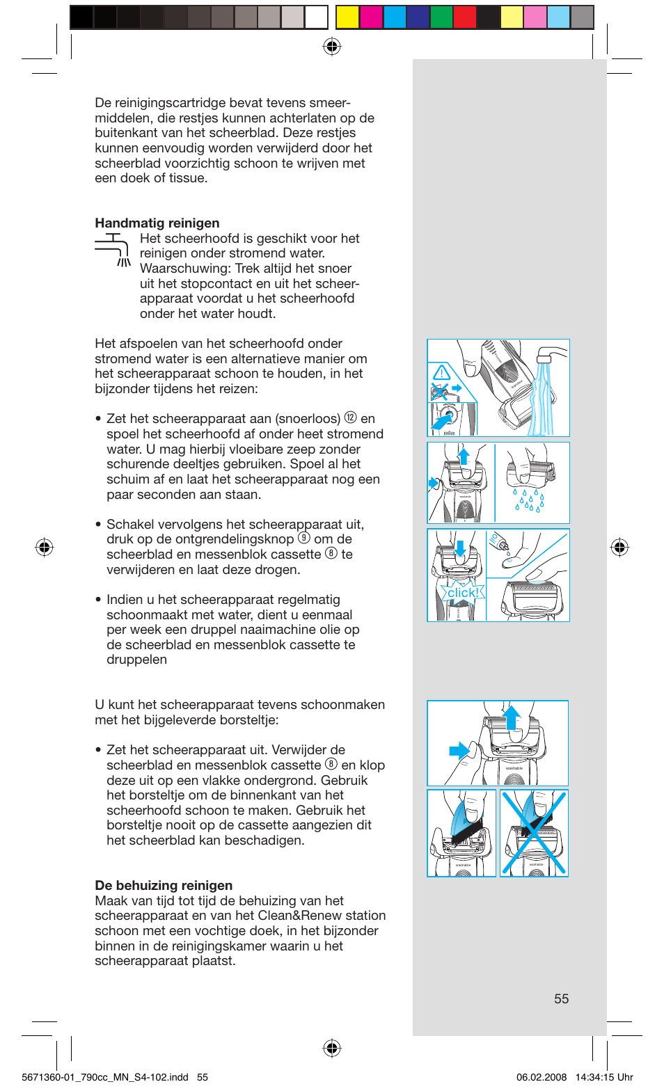 Om de scheerblad en messenblok cassette, Click | Braun 790cc-5671 Series 7 User Manual | Page 55 / 101