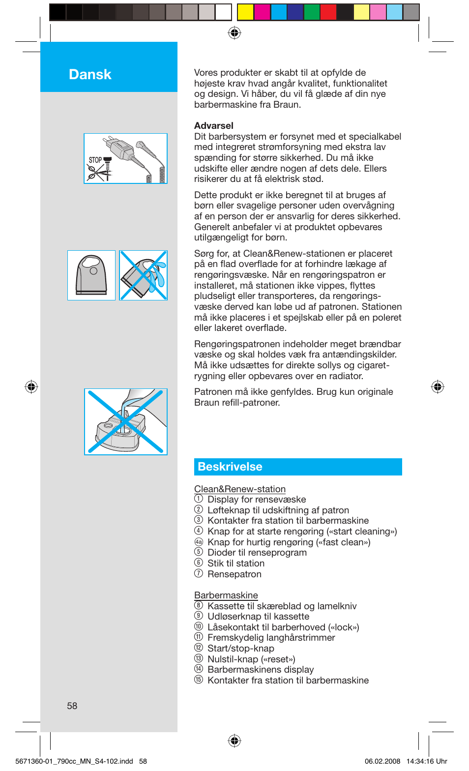 Dansk, Beskrivelse | Braun 790cc-5671 Series 7 User Manual | Page 58 / 101