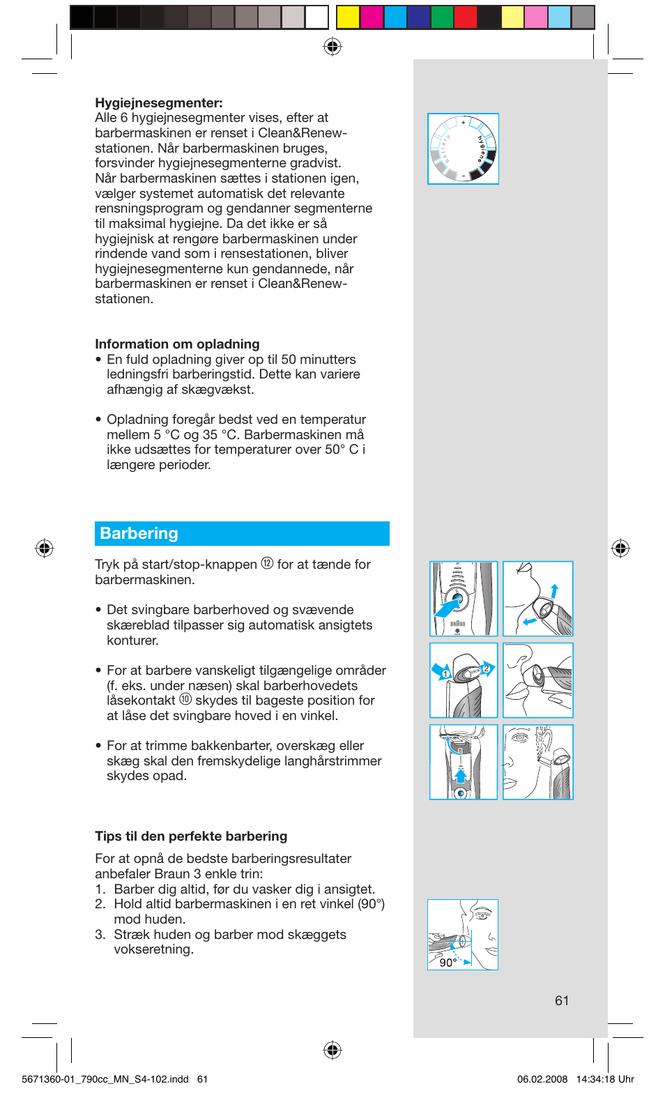 Barbering, Tryk på start/stop-knappen | Braun 790cc-5671 Series 7 User Manual | Page 61 / 101