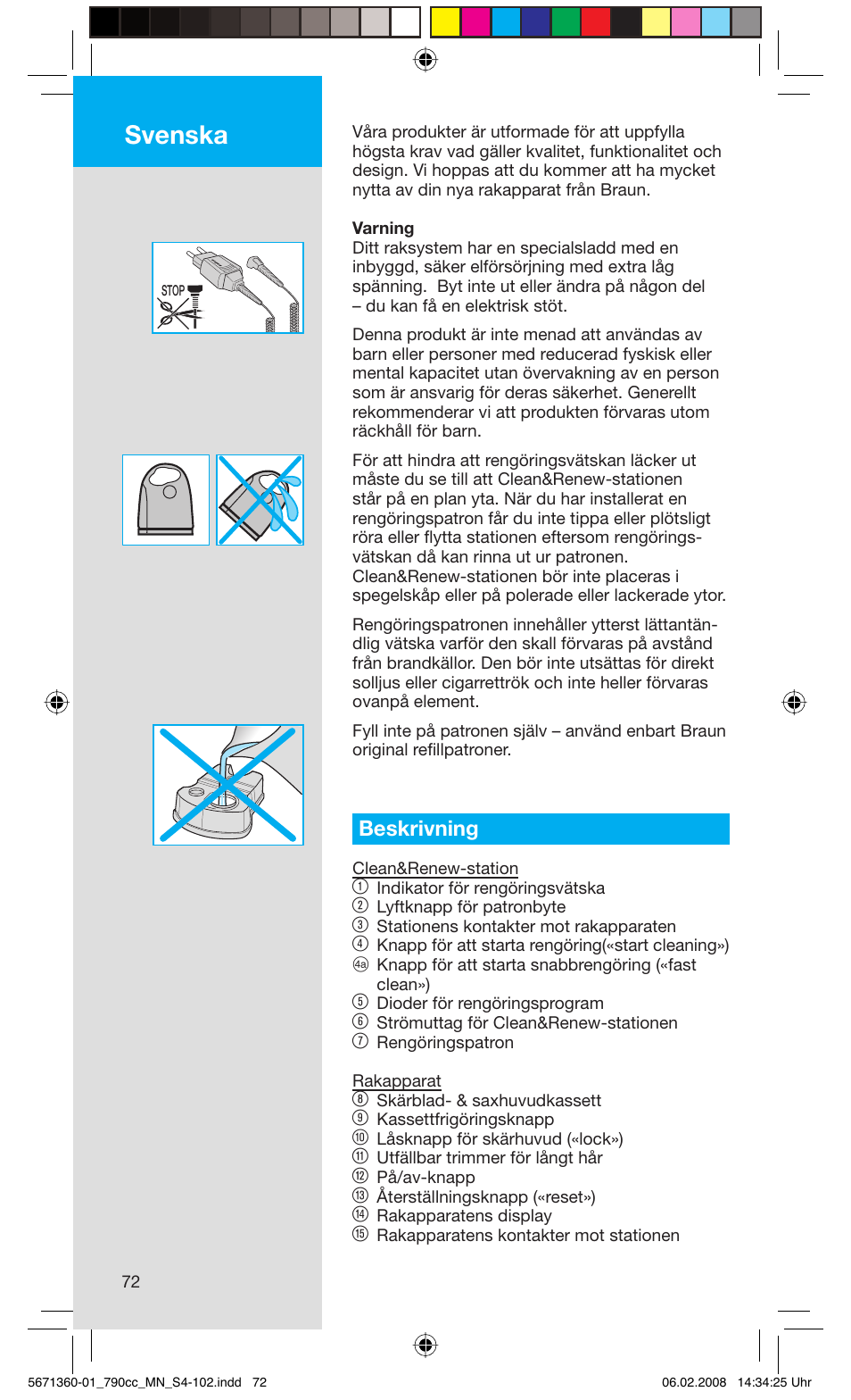 Svenska, Beskrivning | Braun 790cc-5671 Series 7 User Manual | Page 72 / 101