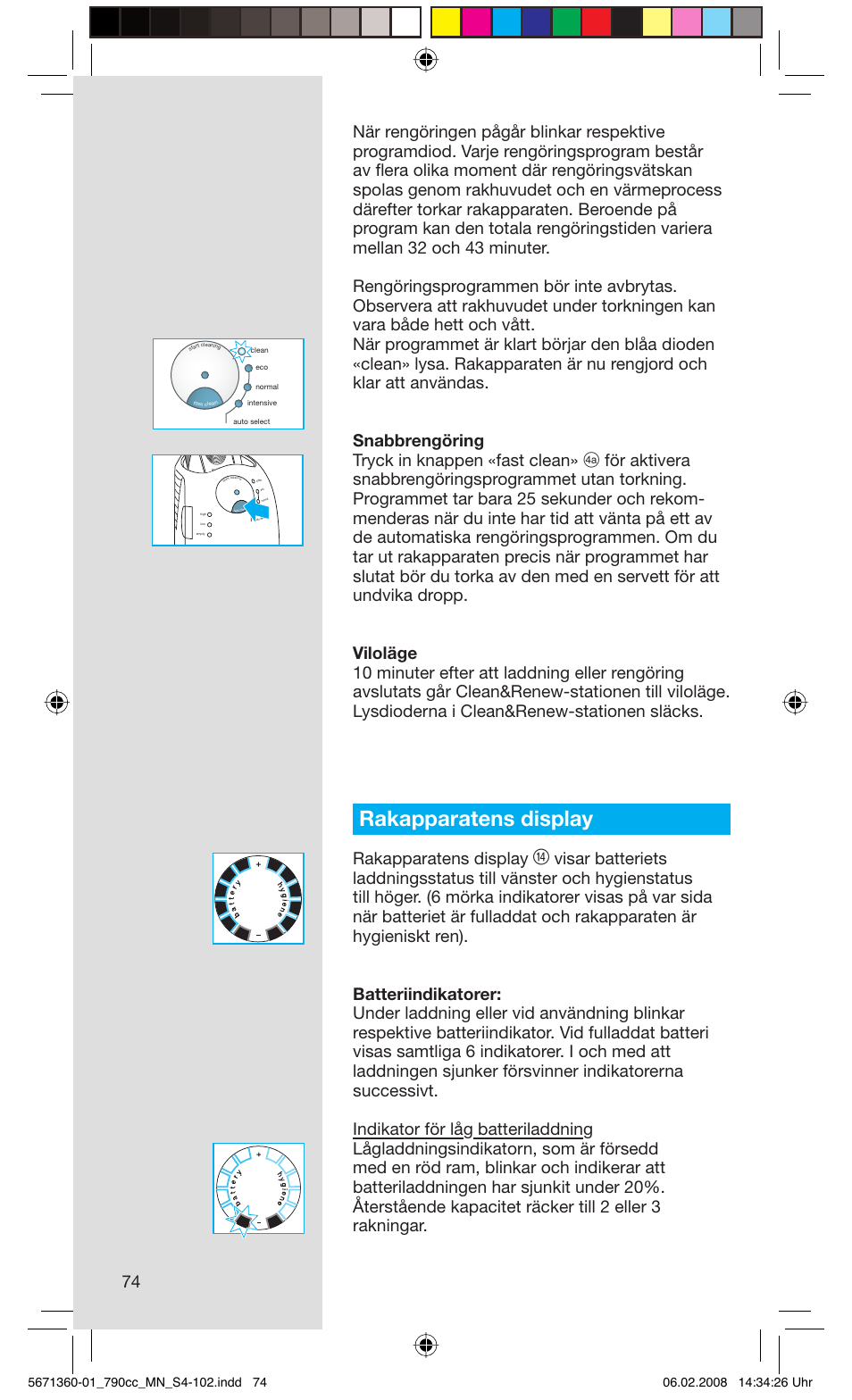 Rakapparatens display | Braun 790cc-5671 Series 7 User Manual | Page 74 / 101