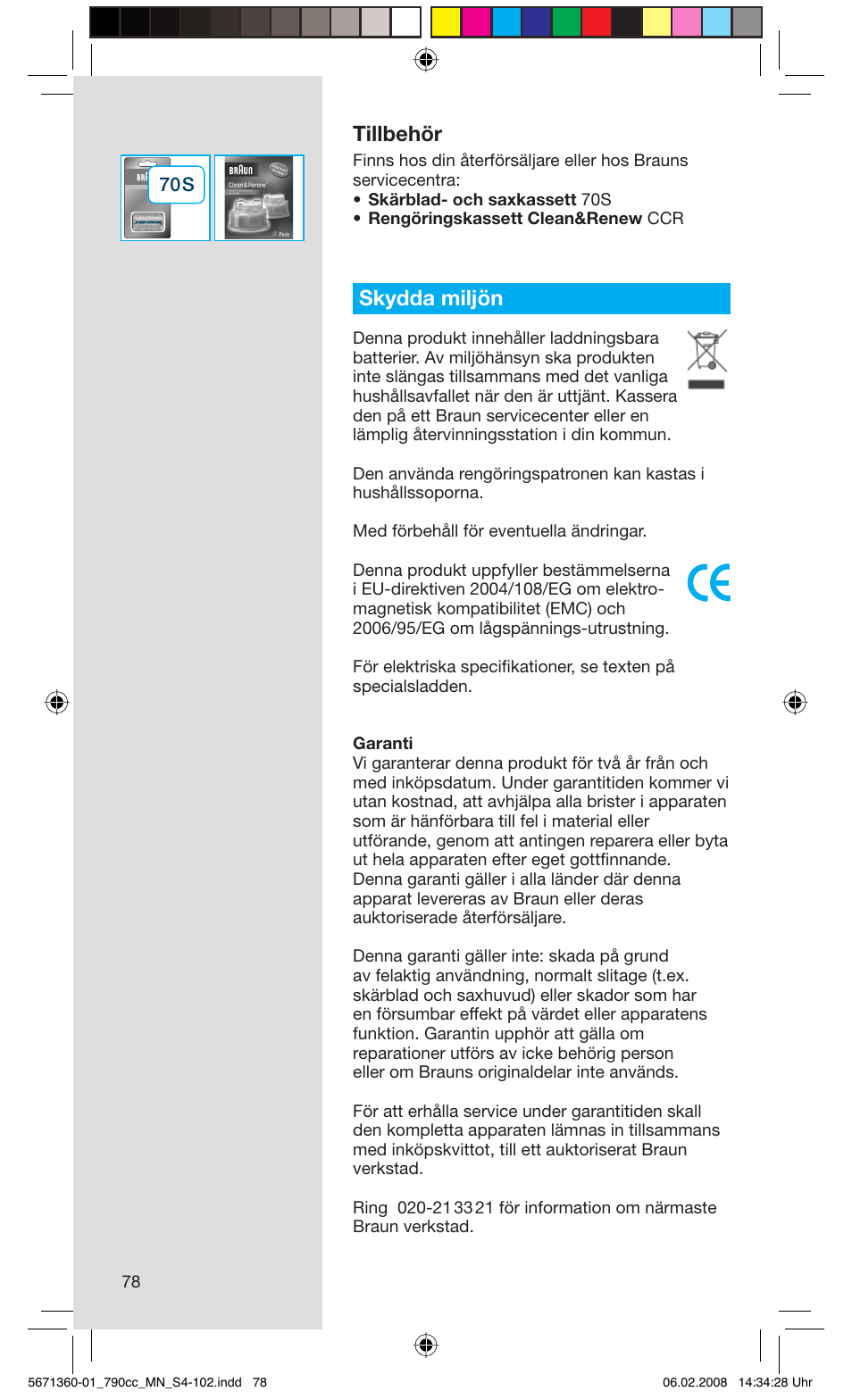 Tillbehör, Skydda miljön | Braun 790cc-5671 Series 7 User Manual | Page 78 / 101