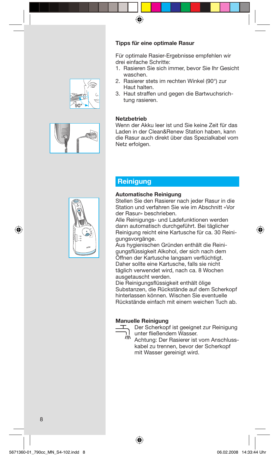 Reinigung, Rese t | Braun 790cc-5671 Series 7 User Manual | Page 8 / 101