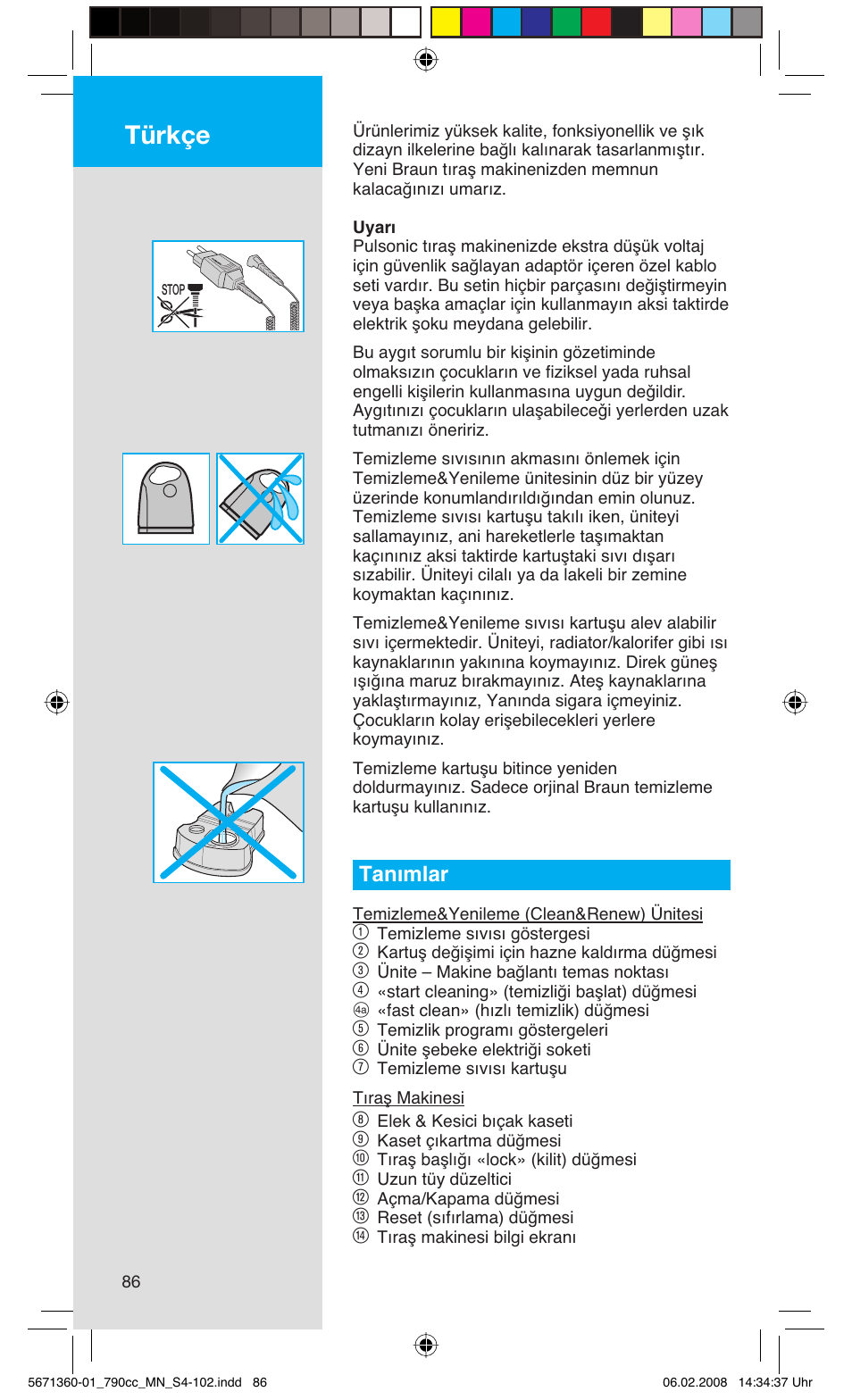 Türkçe, Tanımlar | Braun 790cc-5671 Series 7 User Manual | Page 86 / 101