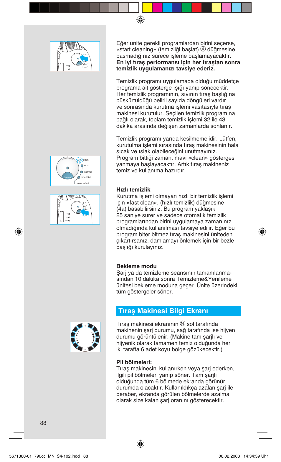 Tıraş makinesi bilgi ekranı, Tıraş makinesi ekranının | Braun 790cc-5671 Series 7 User Manual | Page 88 / 101