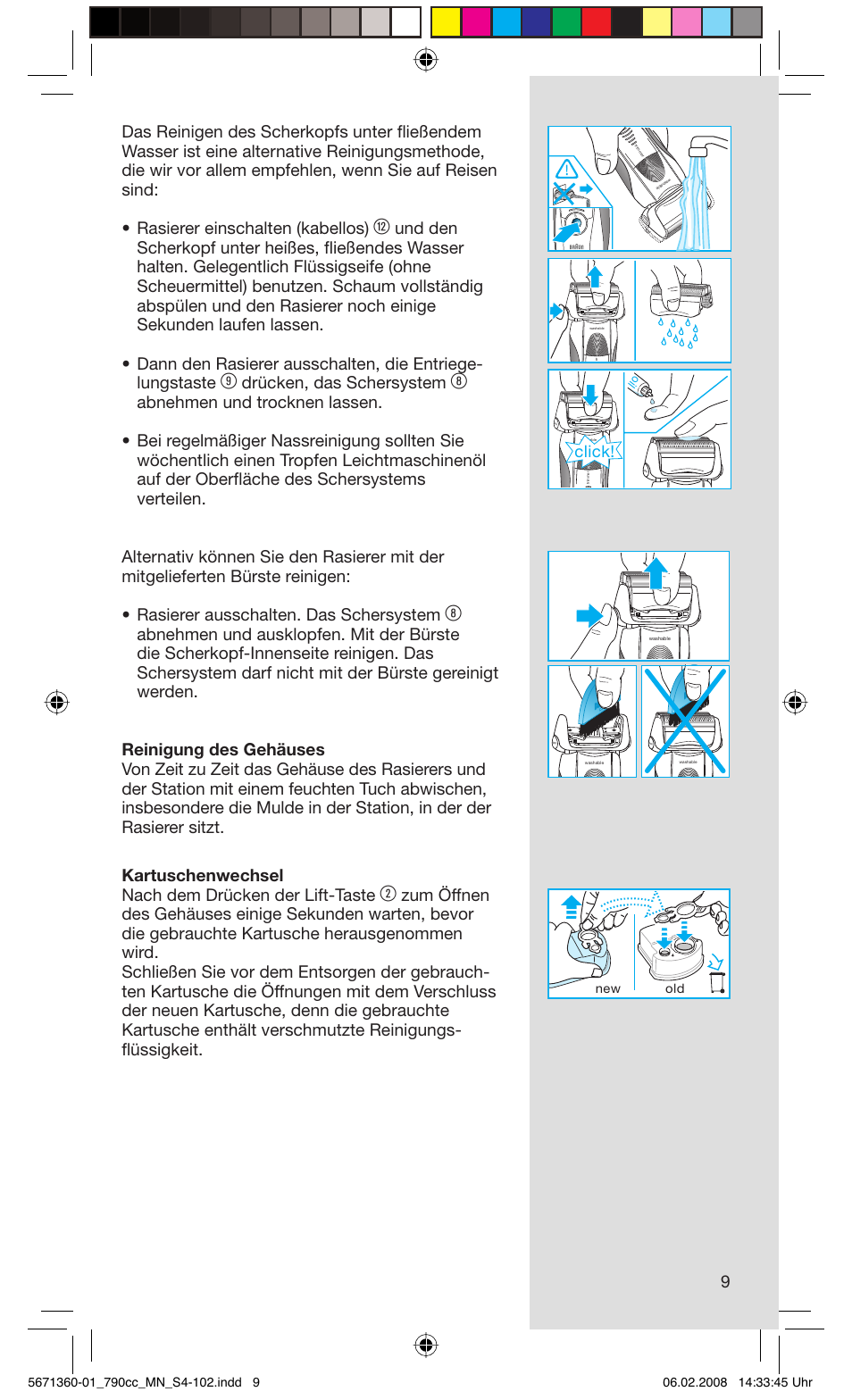 Drücken, das schersystem, Click | Braun 790cc-5671 Series 7 User Manual | Page 9 / 101