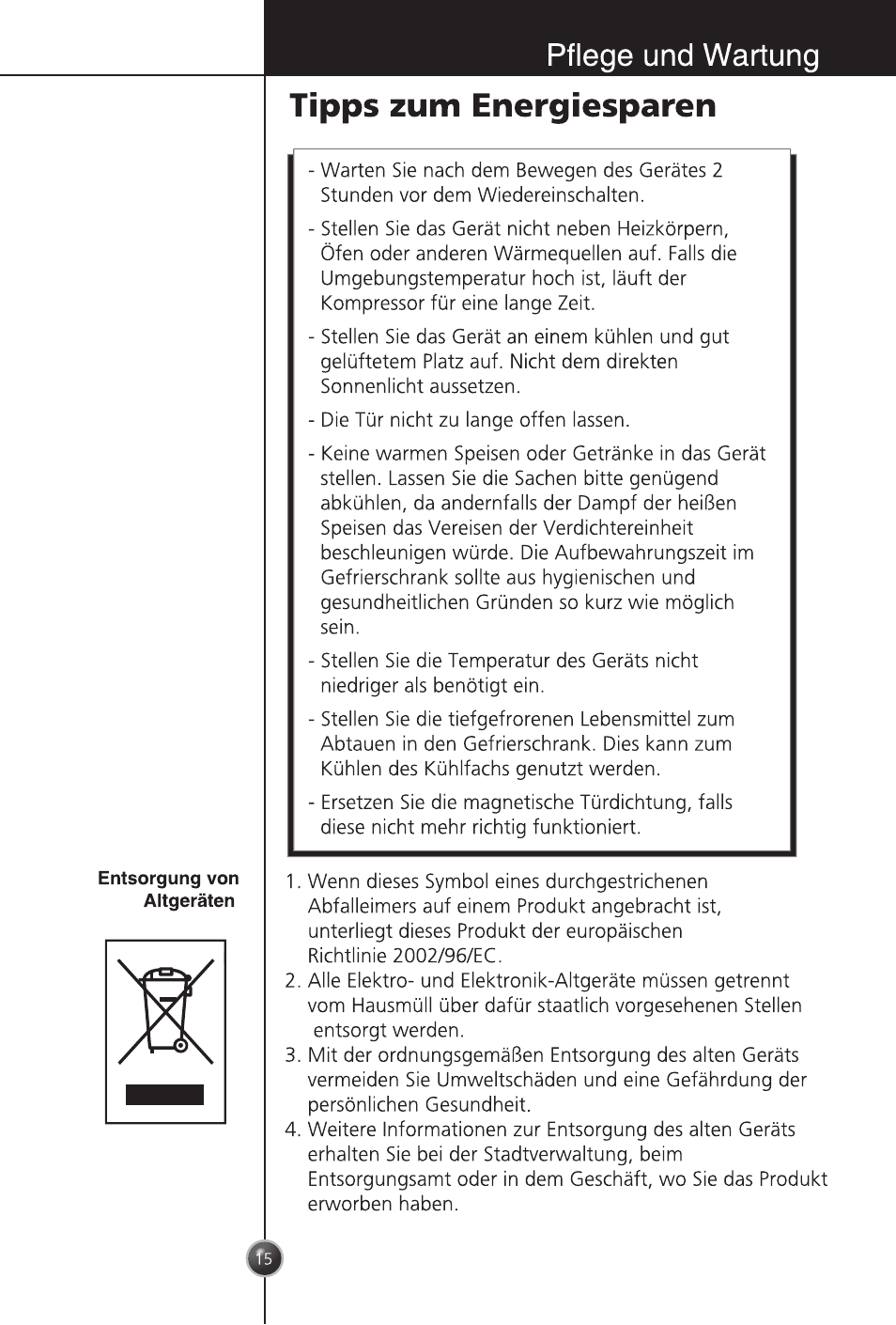 Tipps zum energiesparen, Pflege und wartung | LG GC-254SQW User Manual | Page 14 / 70