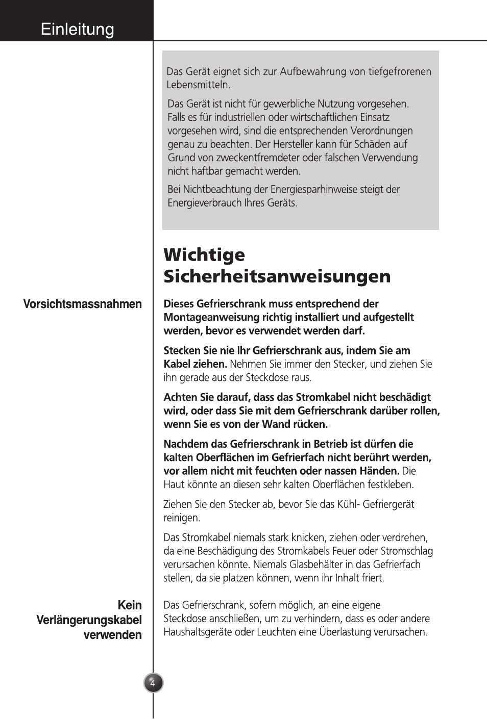 Wichtige sicherheitsanweisungen, Einleitung | LG GC-254SQW User Manual | Page 3 / 70