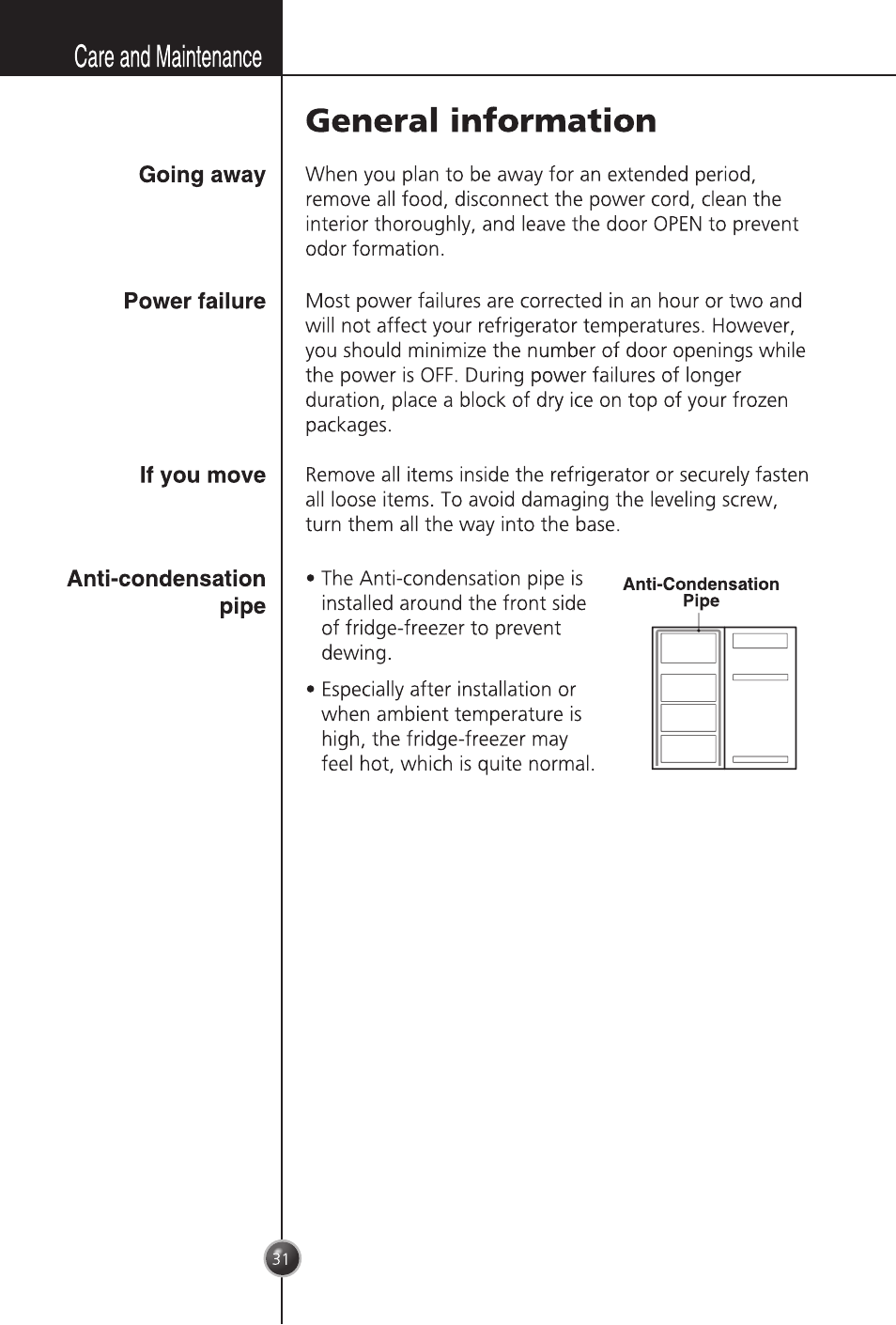 Care and maintenance, General information | LG GC-254SQW User Manual | Page 30 / 70